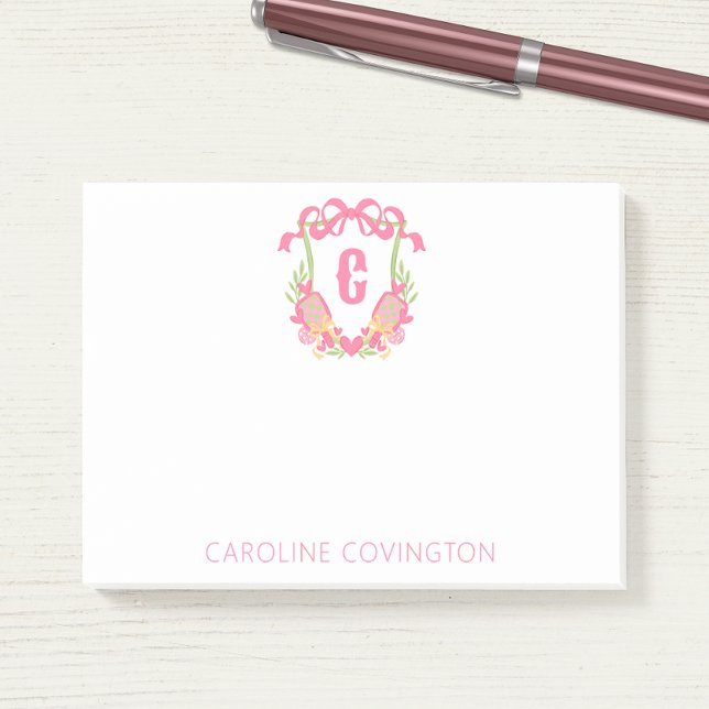 Paddel-Monogramm-Wappen für Rosa und Grüne Pickleb Post-it Klebezettel (Von Creator hochgeladen)