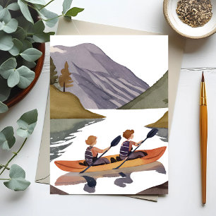 Paddelbootfahrt auf dem See   Berg Natur Aquarell Postkarte