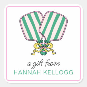 Paddelgeschenk für Preppy Pink Green & Yellow Pick Quadratischer Aufkleber