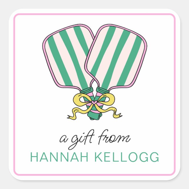 Paddelgeschenk für Preppy Pink Green & Yellow Pick Quadratischer Aufkleber (Vorderseite)