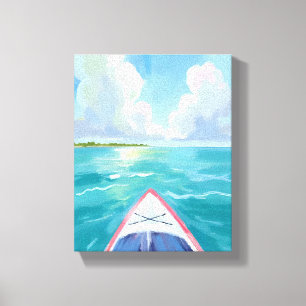 Paddeln auf dem See Aquarellmalerei Blau Leinwanddruck