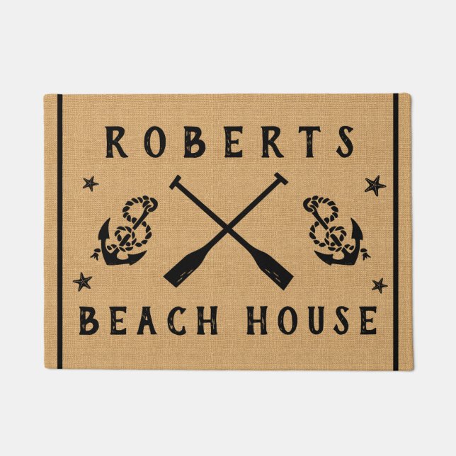 Paddeln im Beach House Anker Custom Rustic Burlap Fußmatte (Vorderseite)