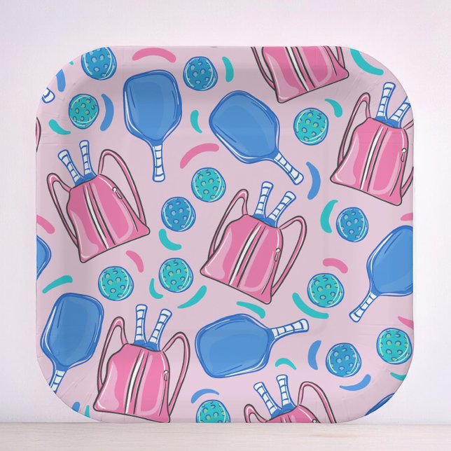 Paddeln und Bälle in Rosa Pappteller (Von Creator hochgeladen)