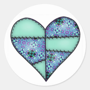 Padding Quilted Stitched Heart Green-07 Runder Aufkleber