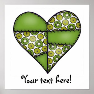 Padding Quilted Stitched Heart Green-09 Poster