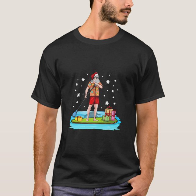 Paddle Board Hawaiian Weihnachtsmann Claus Mele T-Shirt (Vorderseite)