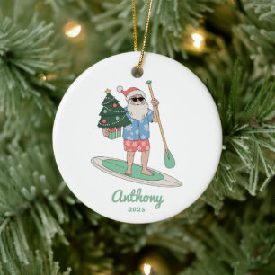 Paddle Board Santa Weihnachten Keramik Ornament