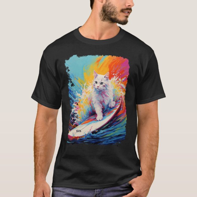 Paddle Board Weiße Katze T-Shirt (Vorderseite)