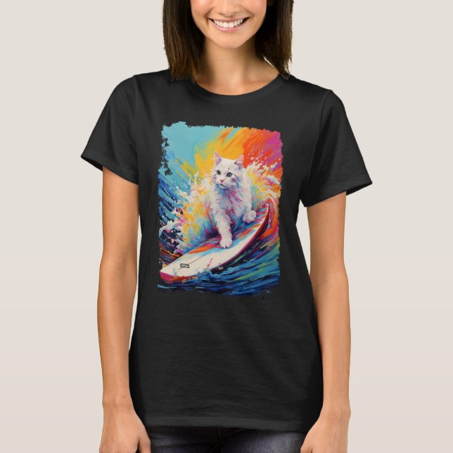 Paddle Board Weiße Katze T-Shirt (Vorderseite)
