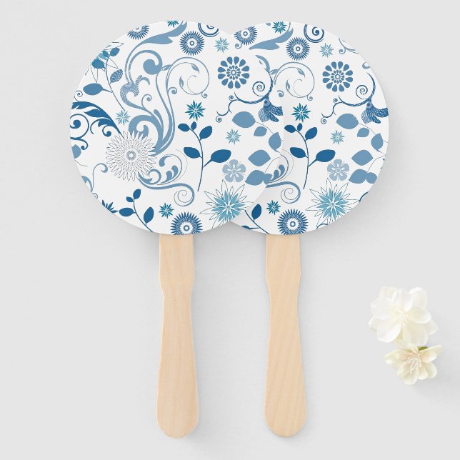 Paddle Fan-Blue Floral Fächer (Vorne und Hinten)