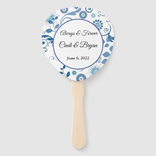 Paddle Fan-Blue Floral Hand Fan Fächer (Vorderseite)