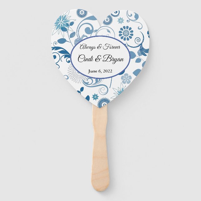 Paddle Fan-Blue Floral Hand Fan Fächer (Vorderseite)