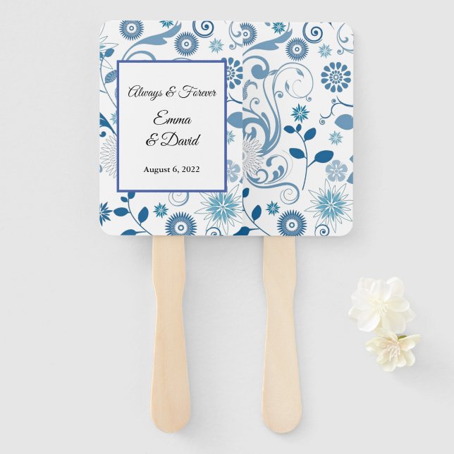 Paddle Fan-Blue Floral Hand Fan Fächer (Vorne und Hinten)