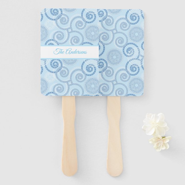 Paddle Fan-Blue Pearls Hand Fan Fächer (Vorne und Hinten)