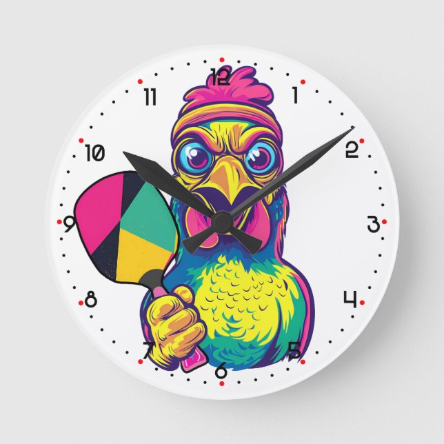 Paddle Peckin' Time Pickleball  Runde Wanduhr (Vorderseite)