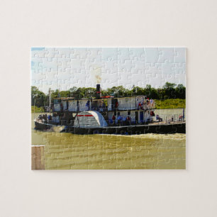 Paddle Steamer Auf Wasserfarbe Fluss, Puzzle Jigsa
