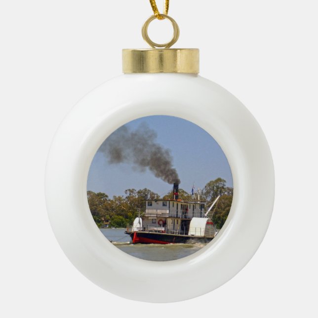 Paddle Steamer Cruising River Murray Keramik Kugel-Ornament (Vorderseite)