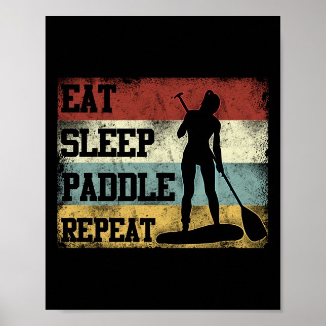 Paddleboard isst Sleep Sup Wiederholung Girl Retro Poster (Vorne)