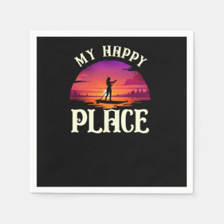 Paddleboard My Happy Place Girl Sunset Serviette