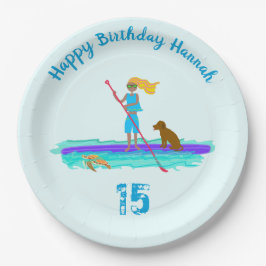 Paddleboarding Girl Birthday Party Paper Plate Pappteller