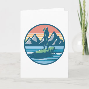 Paddleboarding Retro Sunset Lake Mountain Geschenk Karte