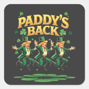 Paddy's Back Funny Trump St Patrick Day Leopard Quadratischer Aufkleber