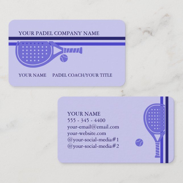 Padel Business Card-Sleek Padel Style–Blue Lilac Visitenkarte (Vorne/Hinten)