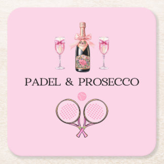 PADEL COASTER: PADEL & PROSECCO KLASSISCH ROSA/SCH RECHTECKIGER PAPPUNTERSETZER