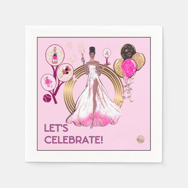 PADEL NAPKIN: CELEBRATION PADEL DIVA - BRIGHT PINK SERVIETTE (Vorderseite)