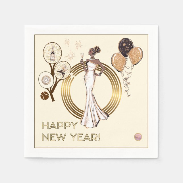PADEL NAPKIN: NEW YEAR’S PADEL DIVA – CREAM & GOLD SERVIETTE (Vorderseite)