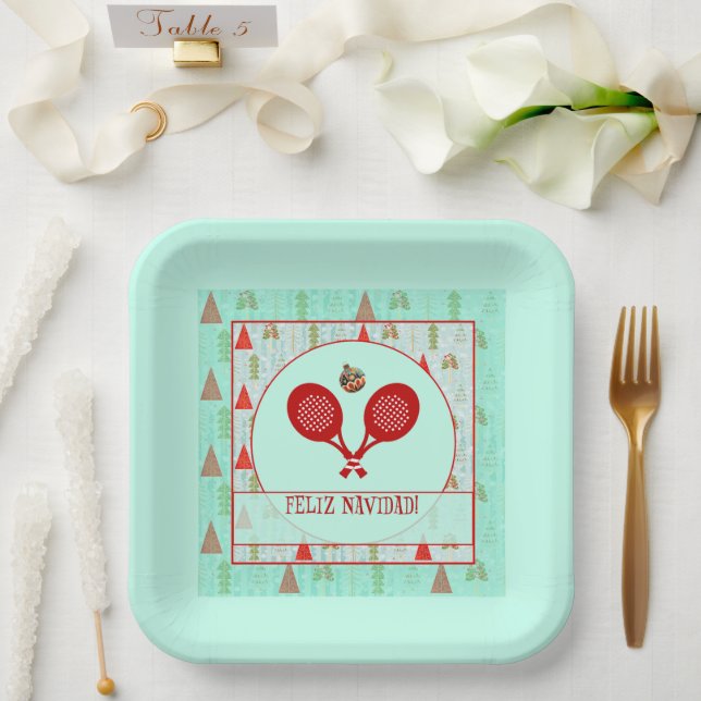 Padel Paper Plate – Padel Retro Christmas Pappteller (Hochzeit)