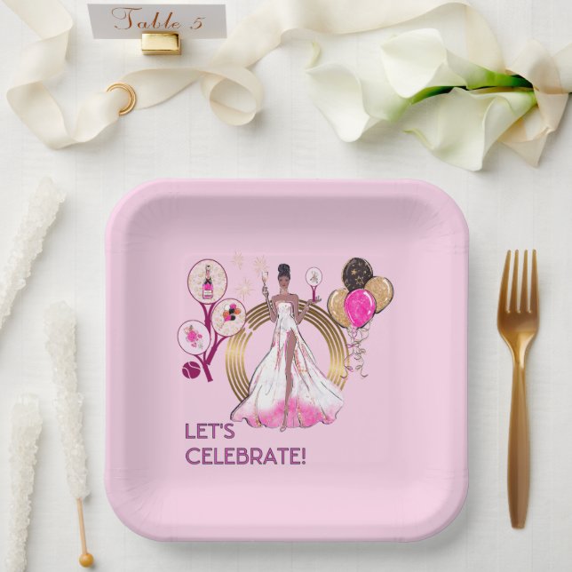 PADEL-PLATTE: CELEBRATION PADEL DIVA HELLPINK PAPPTELLER (Hochzeit)
