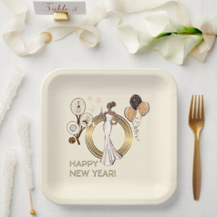 PADEL PLATTE: NEUJAHR-PADEL-DIVA – CREAM & GOLD PAPPTELLER