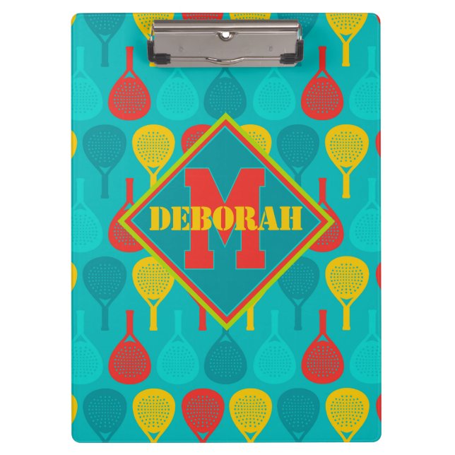 Padel Smash Notes mit Monogramm Klemmbrett (Vorderseite)