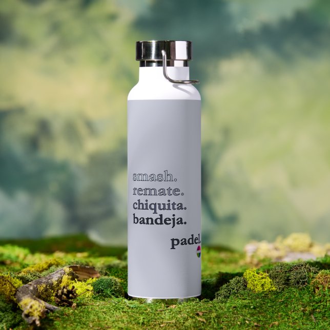 Padel Water Bottle-Personalize Word Vibe Grey Trinkflasche (Außenbereich (gedreht))