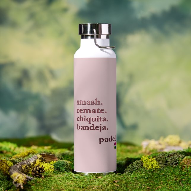 Padel Water Bottle-Personalize WordVibe Dusty Rose Trinkflasche (Außenbereich (gedreht))