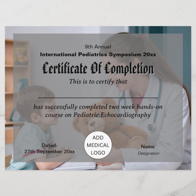 Pädiatrische Bescheinigung für Kinderärzte (Vorderseite)