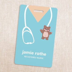Pädiatrische Krankenschwester Blue Teddy Bear Scru Ausweis