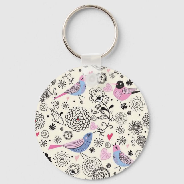 Padrão de flores e passaros schlüsselanhänger (Vorderseite)