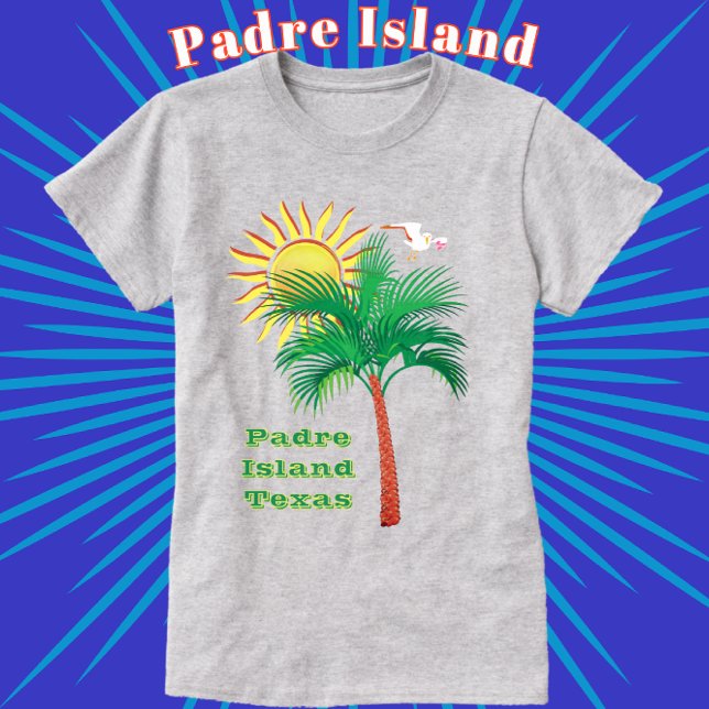 Padre Island Texas Palm Tree, Seagull und Sun T-Shirt (Von Creator hochgeladen)