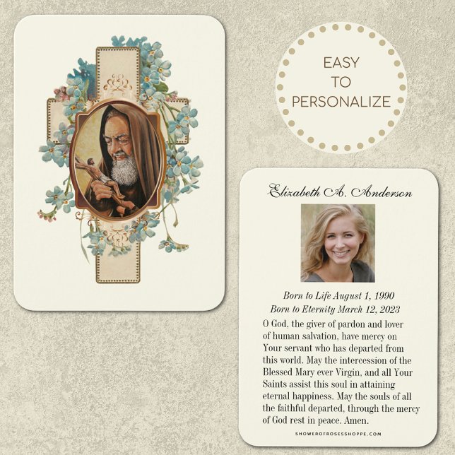 Padre Pio Katholische Beerdigungskarte (Traditional Catholic Funeral Memorial Prayer Card)