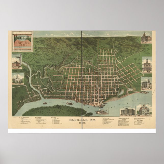 Paducah Kentucky 1889 Panoramakarte Poster (Vorne)