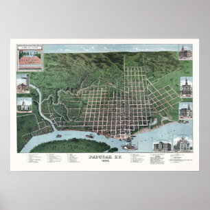 Paducah, KY Panorama Karte - 1889 Poster