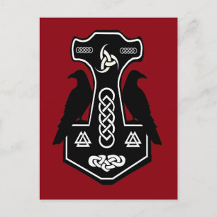 Pagan Celtic Thor's Hammer mit Ravens Postkarte