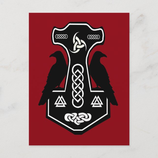 Pagan Celtic Thor's Hammer mit Ravens Postkarte (Vorderseite)