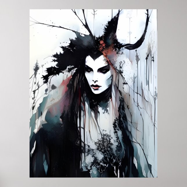 Pagan Goddess Black Ink Painting Poster (Vorne)