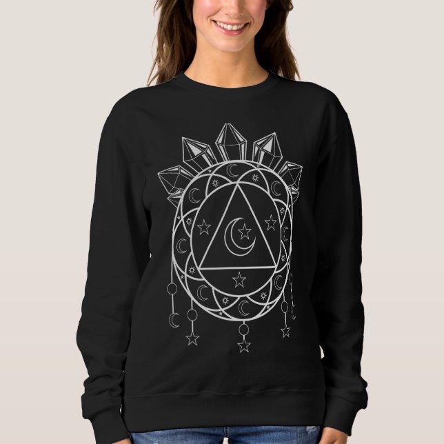Pagan Kristalle Astrologie Mond Dunkler Zauberokku Sweatshirt (Vorderseite)