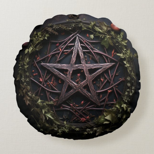 Pagan Pentagram Rundes Kissen (Vorderseite)