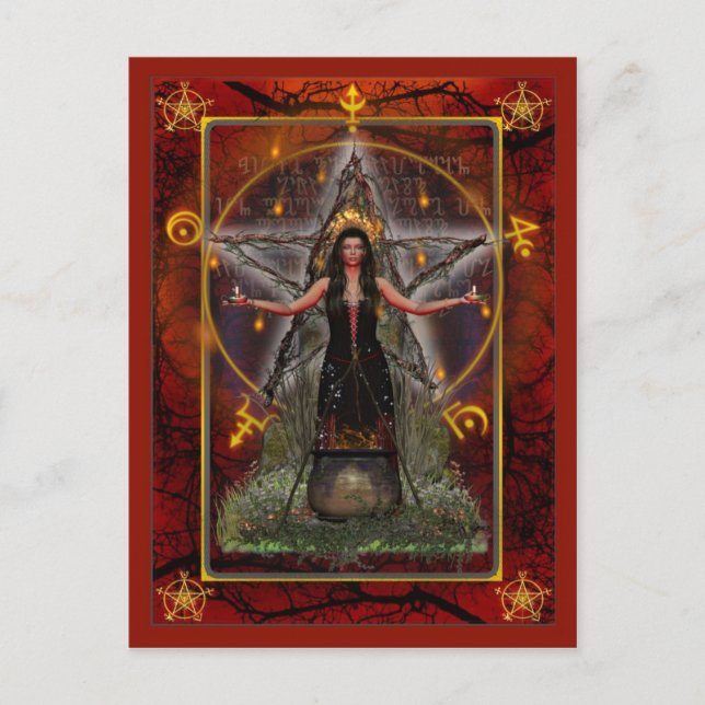 Pagan Postcard - Zauberweber Hexe 'Rot - Feuer' Postkarte (Vorderseite)