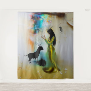 Pagan Priestess Raven Occult Dark Hexy AI Art Wandteppich